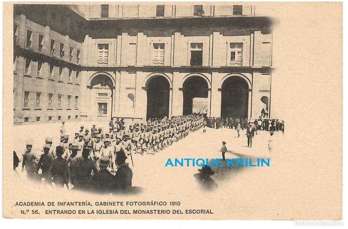Postales: ACADEMIA DE INFANTERIA 1910 N&ordm; 56 ENTRANDO IGLESIA MONASTERIO ESCORIAL / HAUSER MENET