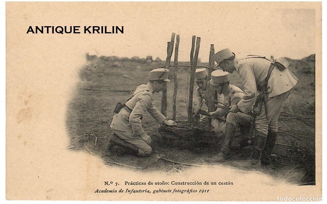 Postales: ACADEMIA DE INFANTERIA 1911 N&ordm; 7 PRACTICAS OTO&Ntilde;O , CONSTRUCCION DE CESTON / HAUSER MENET
