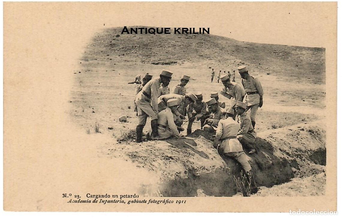 Postales: ACADEMIA DE INFANTERIA 1911 N&ordm; 23 CARGANDO UN PETARDO / HAUSER MENET