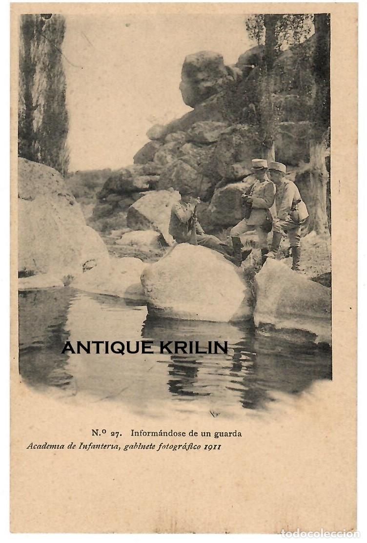 Postales: ACADEMIA DE INFANTERIA 1911 N&ordm; 27 INFORMANDOSE DE UN GUARDA / HAUSER MENET
