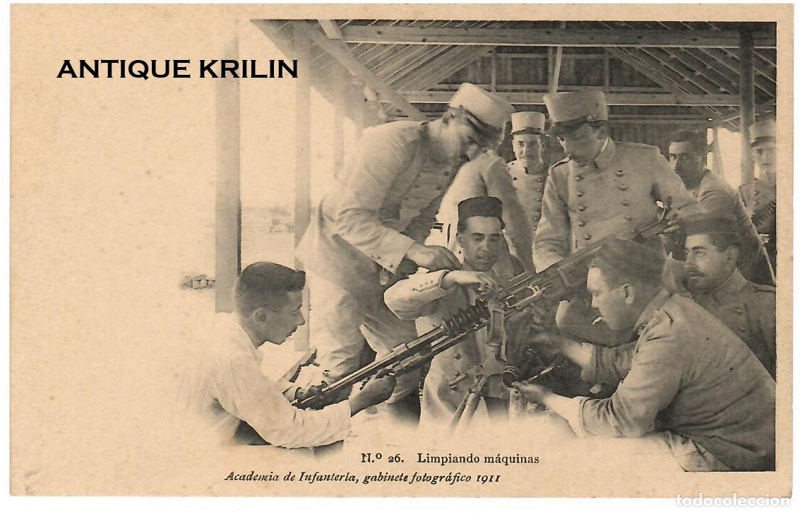 Postales: ACADEMIA DE INFANTERIA 1911 N&ordm; 26 LIMPIANDO MAQUINAS / HAUSER MENET