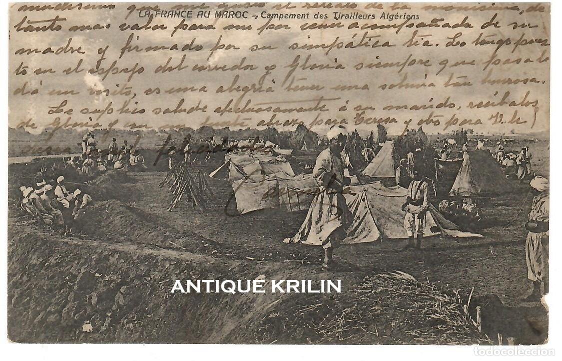 Postales: LA FRANCE AU MAROC / CAMPEMENT DES TIRAILLEURS ALGERIENS / SIN FRANQUEAR