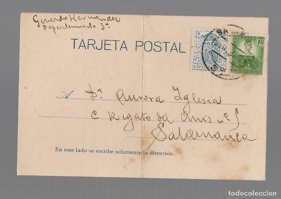 Postales: TARJETA POSTAL REPUBLICA ESPA&Ntilde;OLA CIRCULADA EN SALAMANCA, A&Ntilde;O 1937