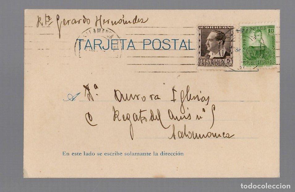 Postales: TARJETA POSTAL REPUBLICA ESPA&Ntilde;OLA CIRCULADA EN SALAMANCA, A&Ntilde;O 1936