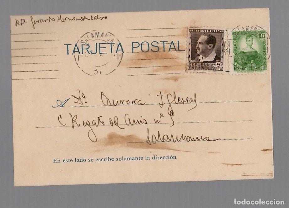 Postales: TARJETA POSTAL REPUBLICA ESPA&Ntilde;OLA CIRCULADA EN SALAMANCA, A&Ntilde;O 1936