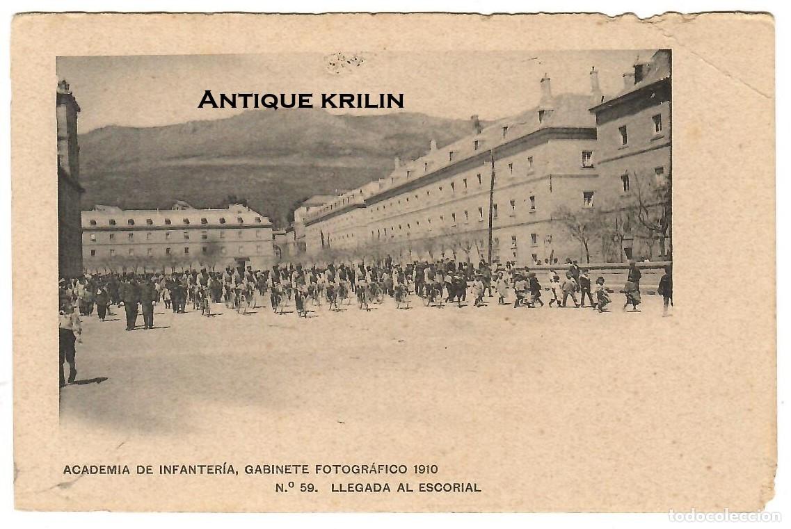 Postales: ACADEMIA DE INFANTERIA 1910 N&ordm; 59 LLEGADA AL ESCORIAL / HAUSER-MENET / SIN FRANQUEAR