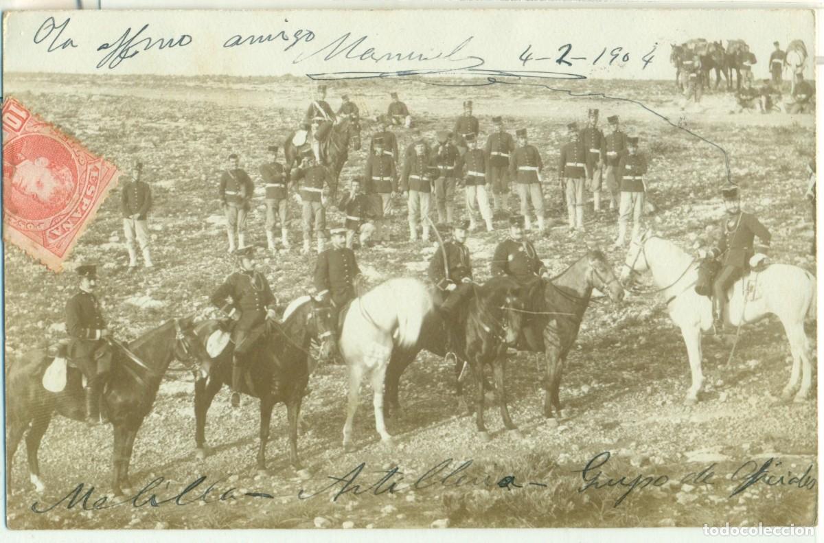 Postales: GUERRA DE MARRUECOS. MELILLA GRUPO DE OFICIALES ARTILLERIA. 1904. FOTOGR&Aacute;FICA. MUY RARA.