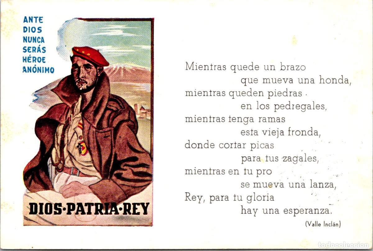Postales: Dios, Patria, Rey - Lema Hist&oacute;rico del Carlismo - Postal- 150x101mm -Firma: Vicente Luna - Fallero ?