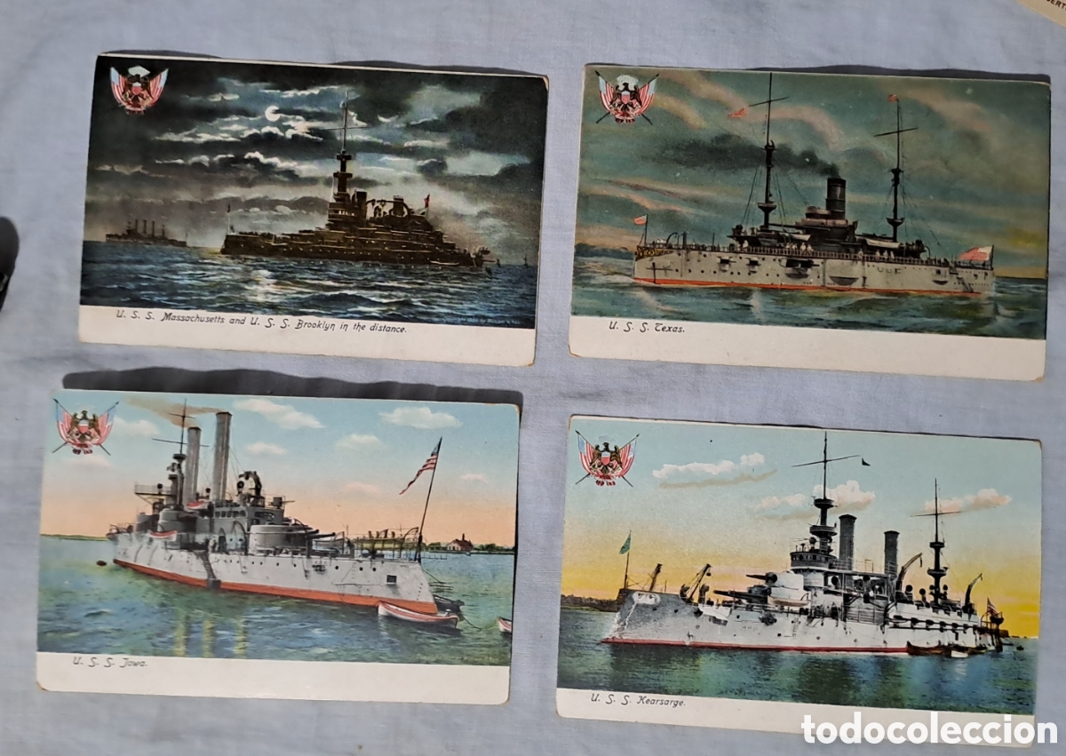 Postales: Lote 4 postales antiguas US Navy - Acorazados (Massachusetts, Texas, Iowa, Kearsarge)