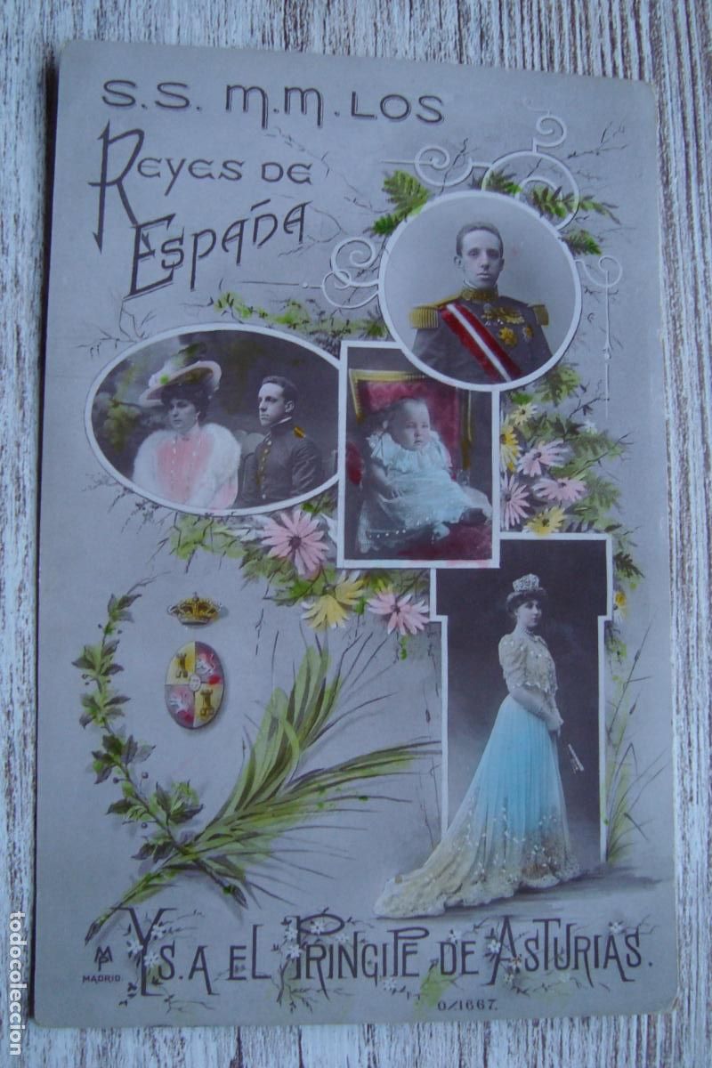 Postales: ANTIGUA POSTAL COLOREADA FAMILIA REAL Y PRINCIPE ASTURIAS. ALFONSO XIII. MP MADRID. SIN CURSAR