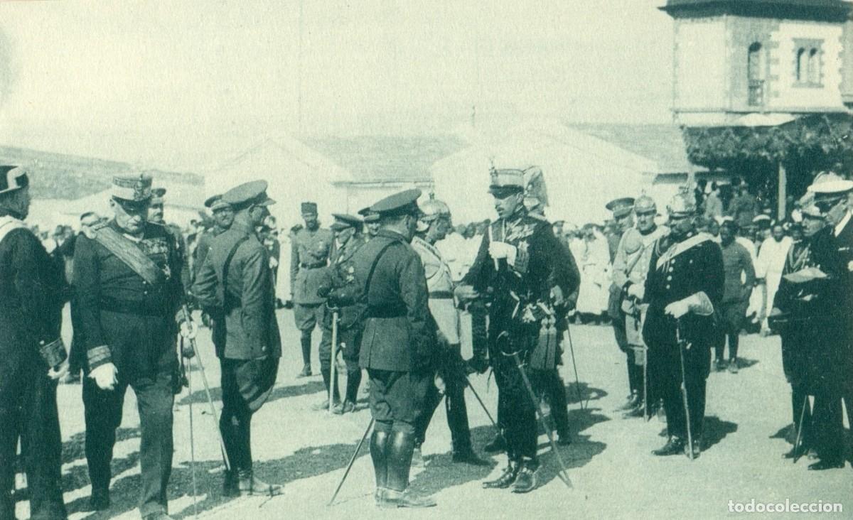 Postales: LEGION DAR RIFFIEN. 1927. ENTREGA BANDERA AL TERCIO. REYES ESPA&Ntilde;A Y GENRAL P. DE RIVERA
