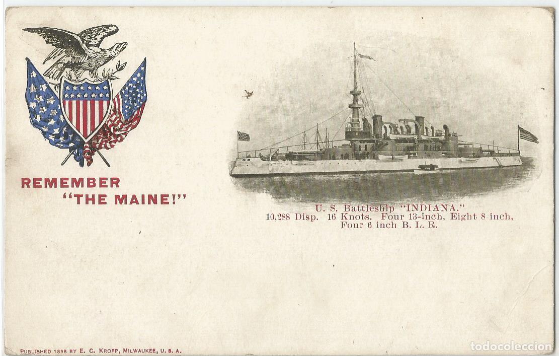 Postales: Guerra de Cuba 1898. Remember the Maine. Acorazado USS Indiana. Nueva