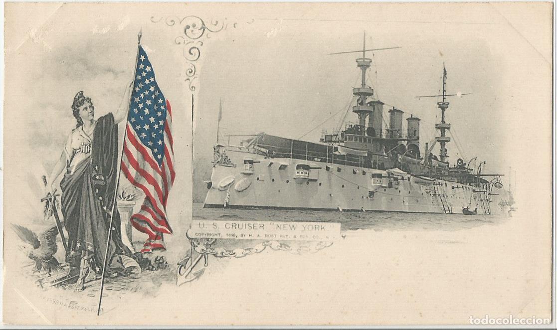 Postales: Guerra de Cuba 1898. Crucero Acorazado USS New York. Nueva, sin circular.