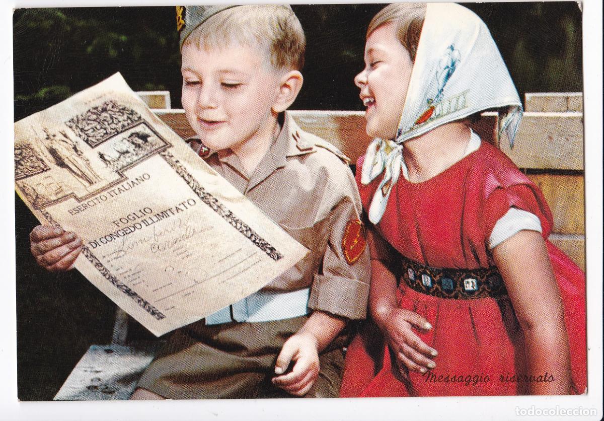 Postkarten: Ni&ntilde;os disfrazados del Ejercito Militar Italiano.