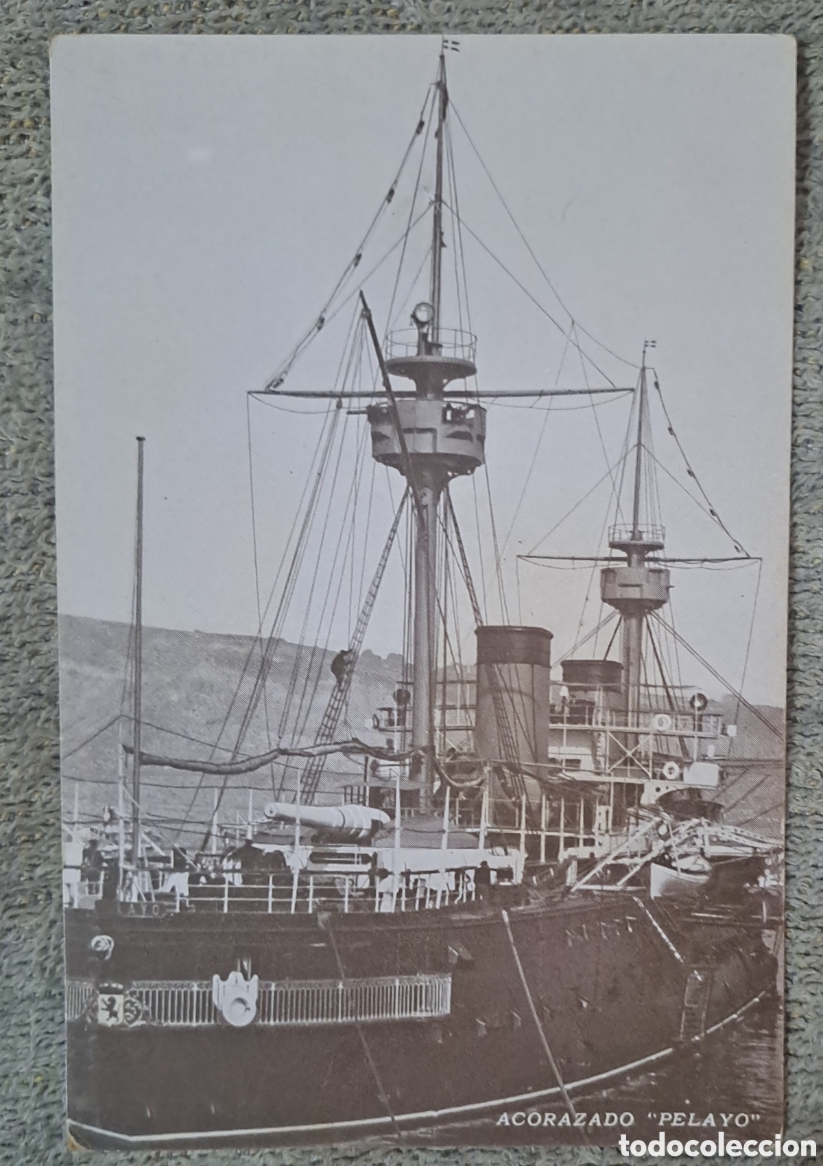Postales: Postal antigua militar. Acorazado Pelayo (1887). Ed. E. Agacino Barcelona. Propaganda Patri&oacute;tica Esp