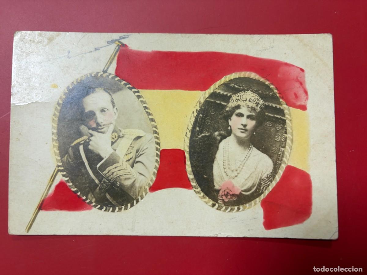 Postales: TARJETA POSTAL - REYES ALFONSO XIII Y VICTORIA EUGENIA - BANDERA ESPA&Ntilde;OLA - REYES DE ESPA&Ntilde;A