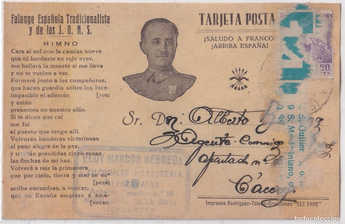 Postales: Tarjeta postal patri&oacute;tica Franco. Falange Navalmoral . Eloy Marcos Nebreda