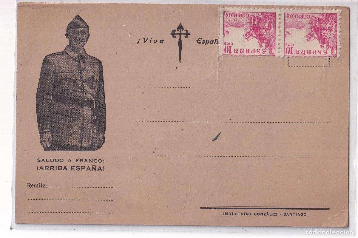 Postales: Tarjeta postal patri&oacute;tica saludo a Franco. Arriba Espa&ntilde;a. Viva Espa&ntilde;a.