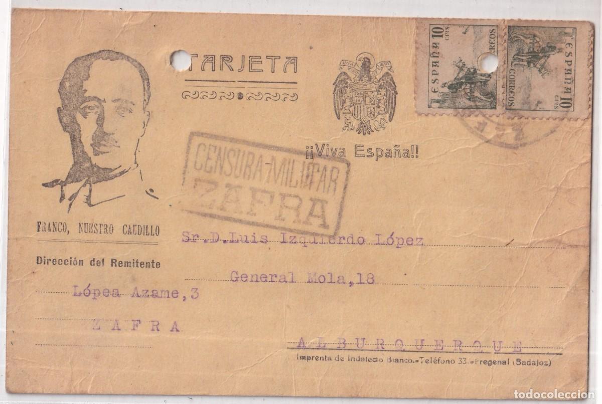 Postales: Tarjeta postal patri&oacute;tica Franco, nuestro Caudillo, no catalogada. Censura militar Zafra