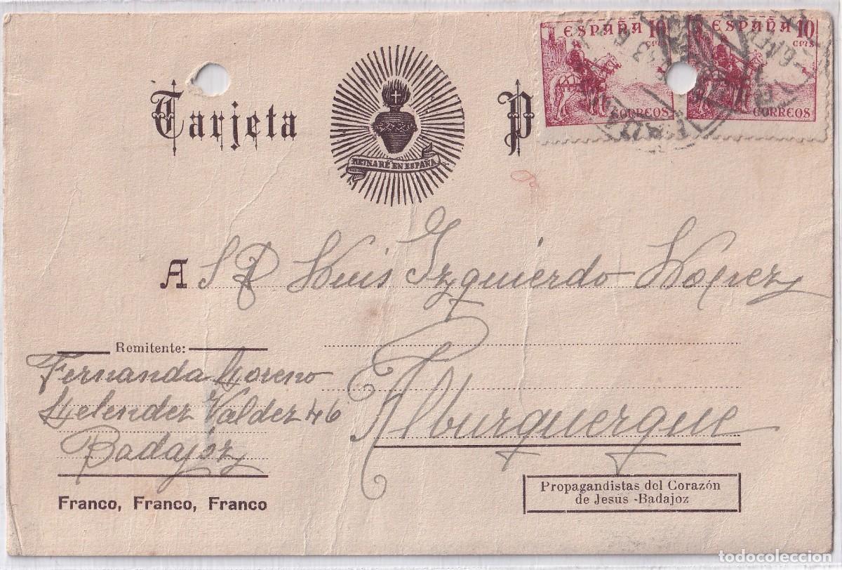 Postales: Postal patri&oacute;tica Franco. Alburquerque. Badajoz 1943 No catalogada