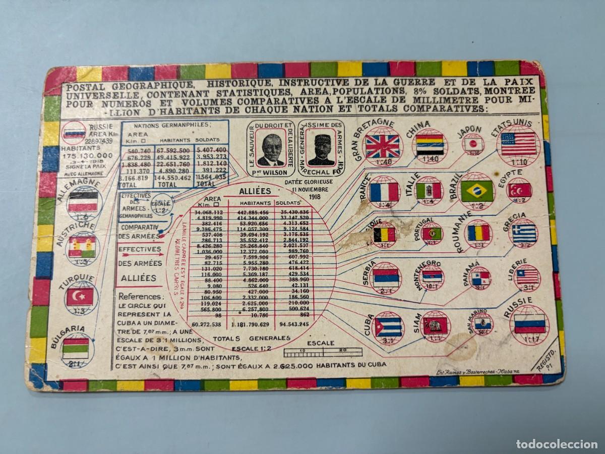 Postales: TARJETA POSTAL. PRIMERA GUERRA MUNDIAL. 1918. ALIADOS Y POTENCIAS CENTRALES. ESTAD&Iacute;STICAS. BANDERAS.