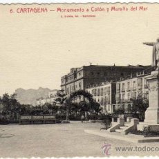 Postales: BONITA POSTAL - CARTAGENA (MURCIA) - MONUMENTO A COLON Y MURALLA DEL MAR - L. ROISIN, FOT. BARCELONA