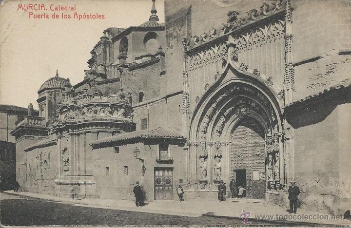 Postales: POSTAL. MURCIA. CATEDRAL PUERTA DE LOS AP&Oacute;STOLES. THOMAS. - Foto 1