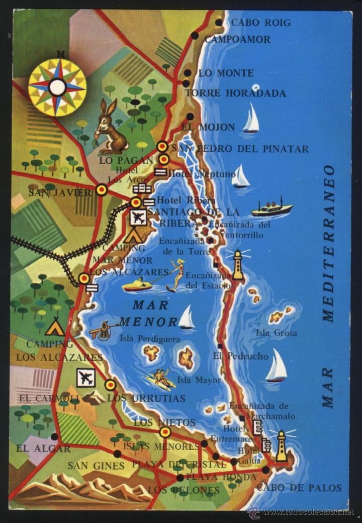 Postales: MU-0358- MURCIA. MAPA DEL MAR MENOR. - Foto 1