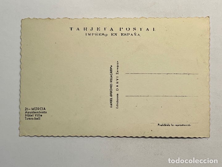 Postales: MÚRCIA POSTAL coloreada.., No.21, Ayuntamiento Edic. Darvi (h.1950?) S/C - Foto 2 - 303197208