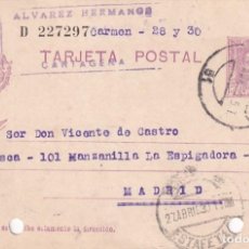Postales: ENTERO POSTAL ALFONSO XIII ALVAREZ HERMANOS CARTAGENA. 1930