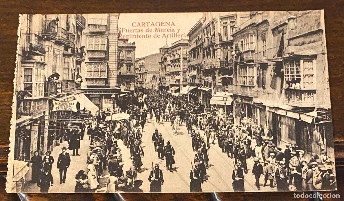 Postcards: POSTAL DE CARTAGENA, PUERTAS DE MURCIA Y REGIMIENTO DE ARTILLERIA, ED. J. CASAU, NO CIRCULADA.