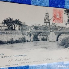 Postales: POSTAL MURCIA, EL PUENTE Y LA CATEDRAL Nº 190 HAUSET Y MENET, CIRCULADA 1905