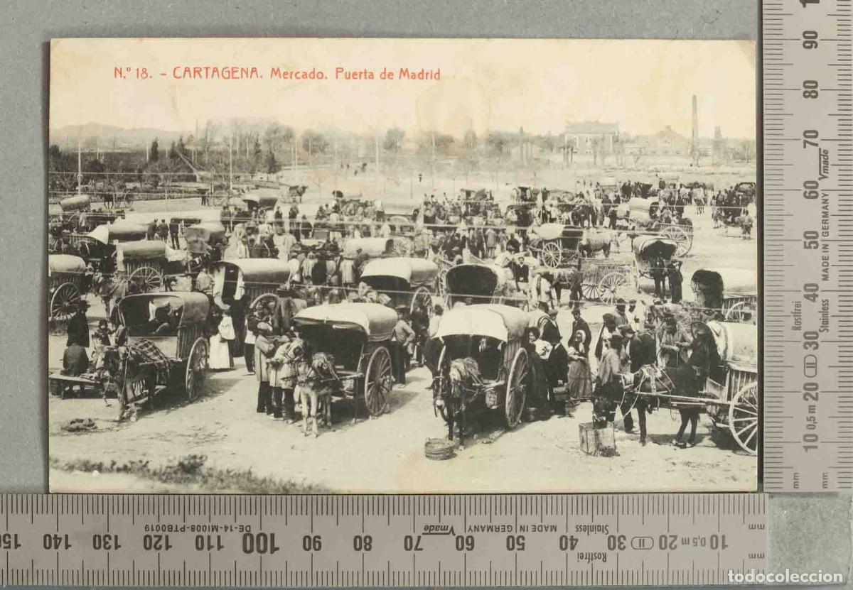 Postales: POSTAL. Cartagena - Mercado en la Puerta de Madrid