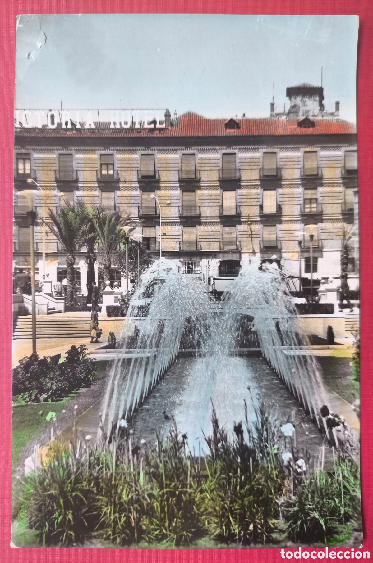 Postales: MURCIA HOTEL VICTORIA GLORIETA ESPA&Ntilde;A POSTAL FOTOGR&Aacute;FICA COLOREADA C. 1955