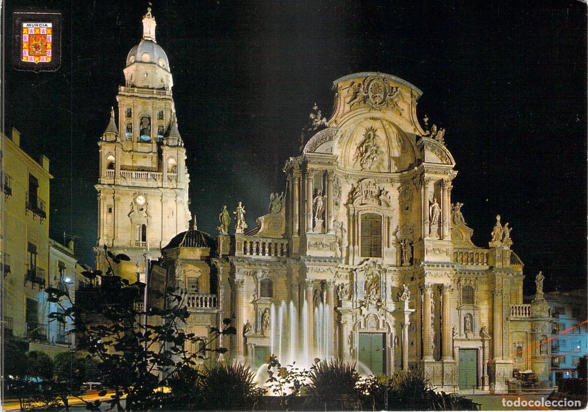 Postales: Postal de la Fachada Nocturna de la Catedral de Murcia