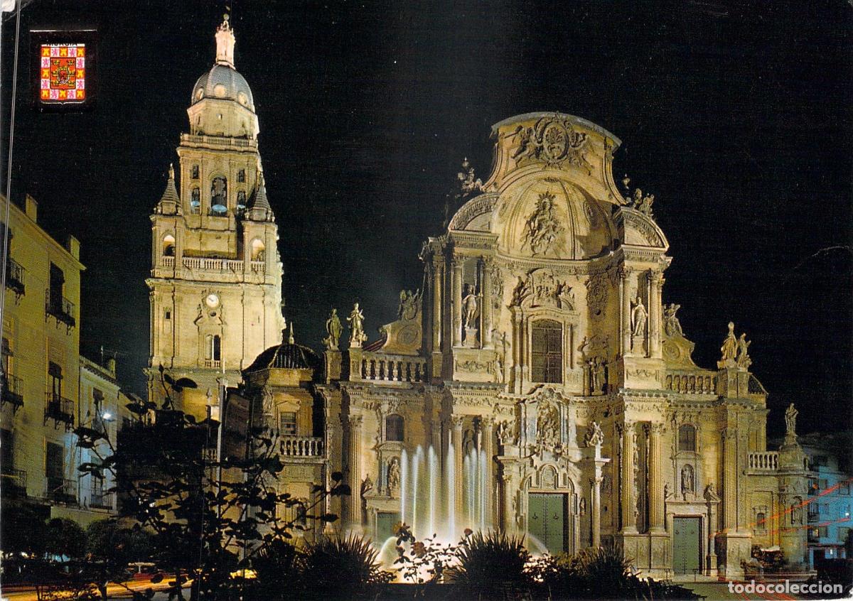 Postales: Postal de la Fachada de la Catedral de Murcia en Vista Nocturna