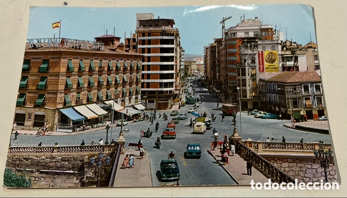 Postales: Postal. Plaza Mart&iacute;nez Tornel y Gran V&iacute;a. Murcia. A&ntilde;os 60.