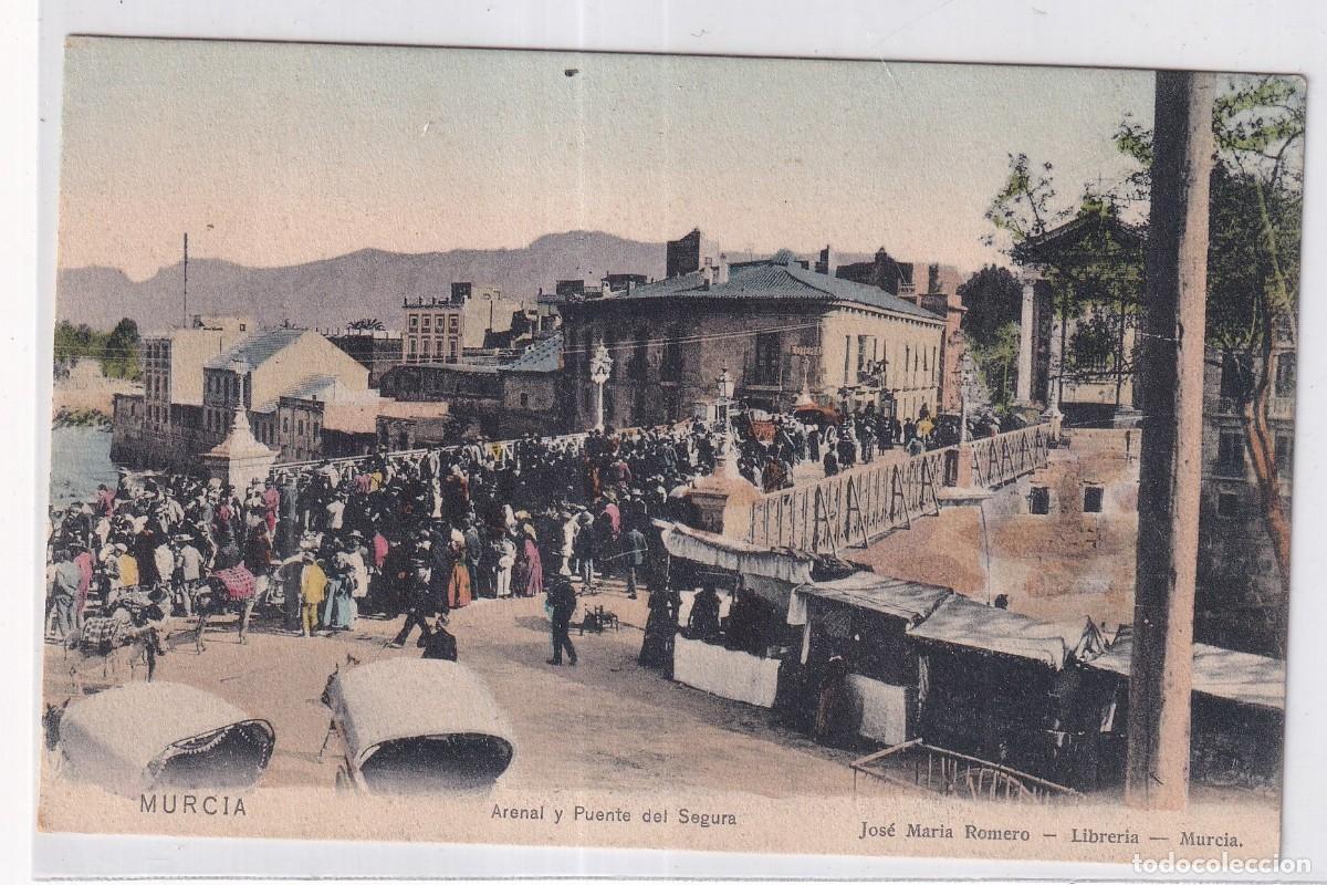 Postales: MURCIA. Arenal y Puente del Segura. Jos&eacute; Mar&iacute;a Romero. Librer&iacute;a. coloreada. 77335 Sin circular
