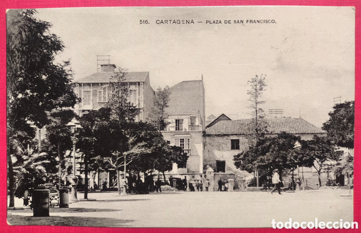 Postales: CARTAGENA PLAZA SAN FRANCISCO POSTAL FOTOGR&Aacute;FICA ANIMADA MURCIA C. 1920