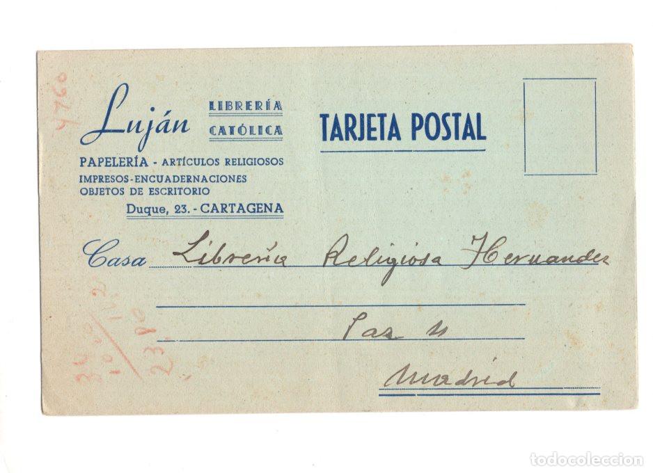 Postales: TARJETA POSTAL COMERCIAL ANTIGUA. LIBRER&Iacute;A CAT&Oacute;LICA LUJ&Aacute;N. CALLE DUQUE, 23, CARTAGENA.