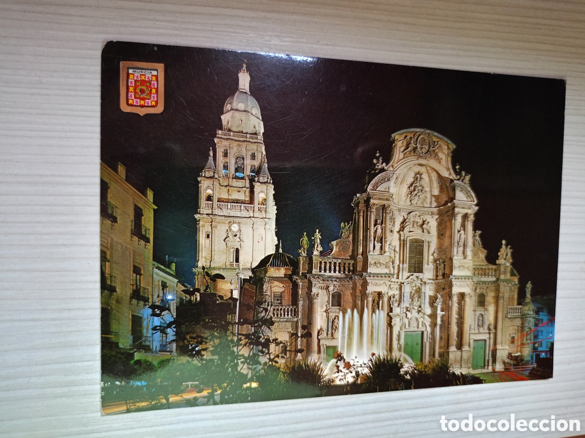 Postales: POSTAL MURCIA FACHADA CATEDRAL NOCTURNA. Usada 1964