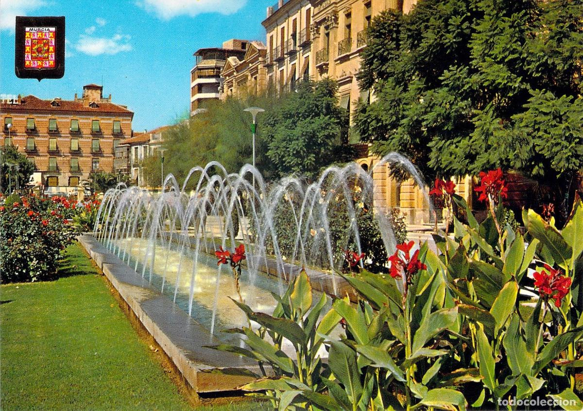 Postales: Postal de Murcia: Glorieta de Espa&ntilde;a con Fuente
