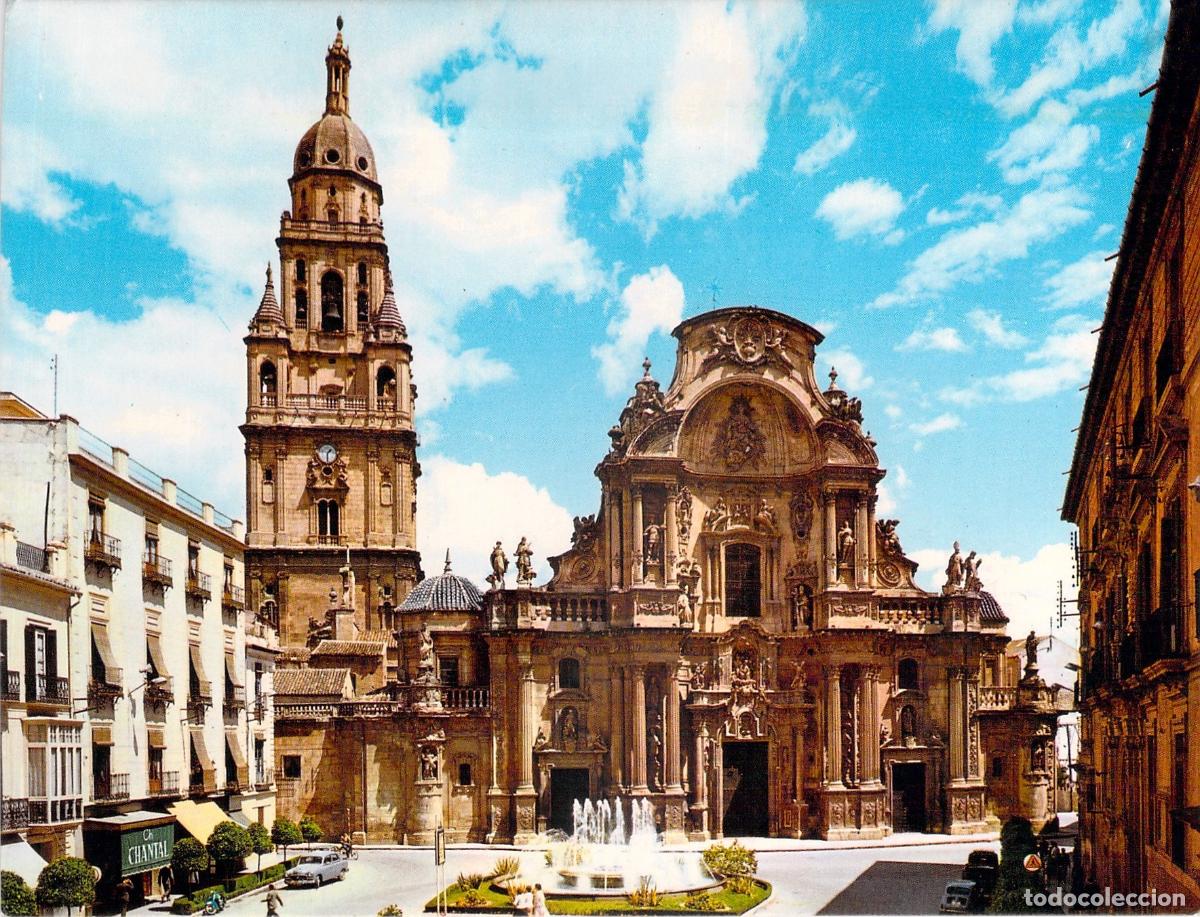 Postales: Postal de la Catedral de Murcia con Fachada Barroca y Fuente
