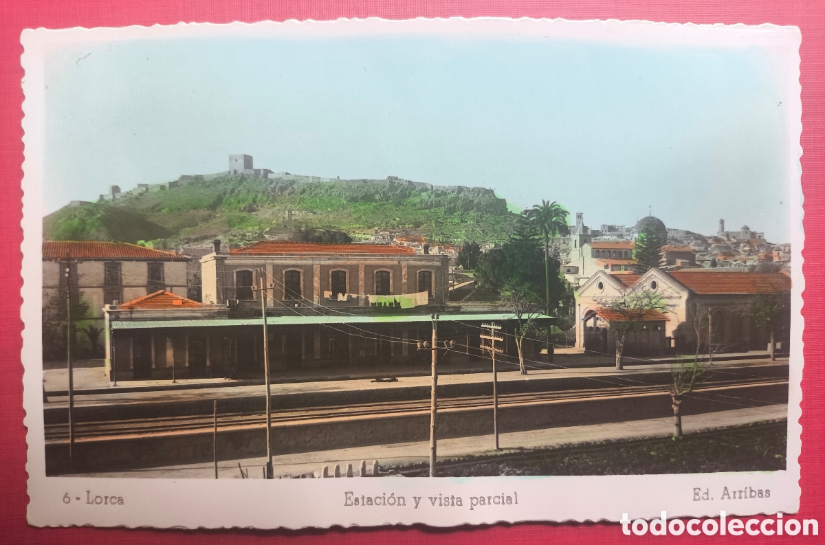 Postales: LORCA ESTACI&Oacute;N TREN POSTAL FOTOGR&Aacute;FICA COLOREADA MURCIA C. 1955