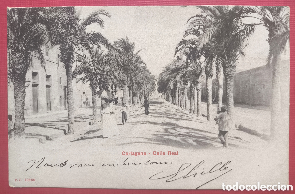 Postales: CARTAGENA CALLE REAL POSTAL ANIMADA FOTOTIPIA CIRCULADA MURCIA C. 1906