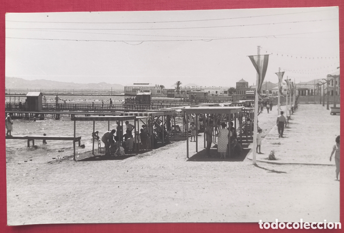 Postales: LOS ALC&Aacute;ZARES PLAYA DE LA CONCHA POSTAL FOTOGR&Aacute;FICA MAR MENOR MURCIA C. 1960