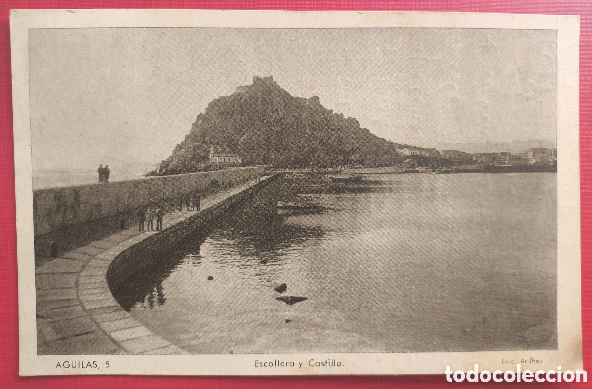 Postales: &Aacute;GUILAS ESCOLLERA Y CASTILLO POSTAL MURCIA C. 1960