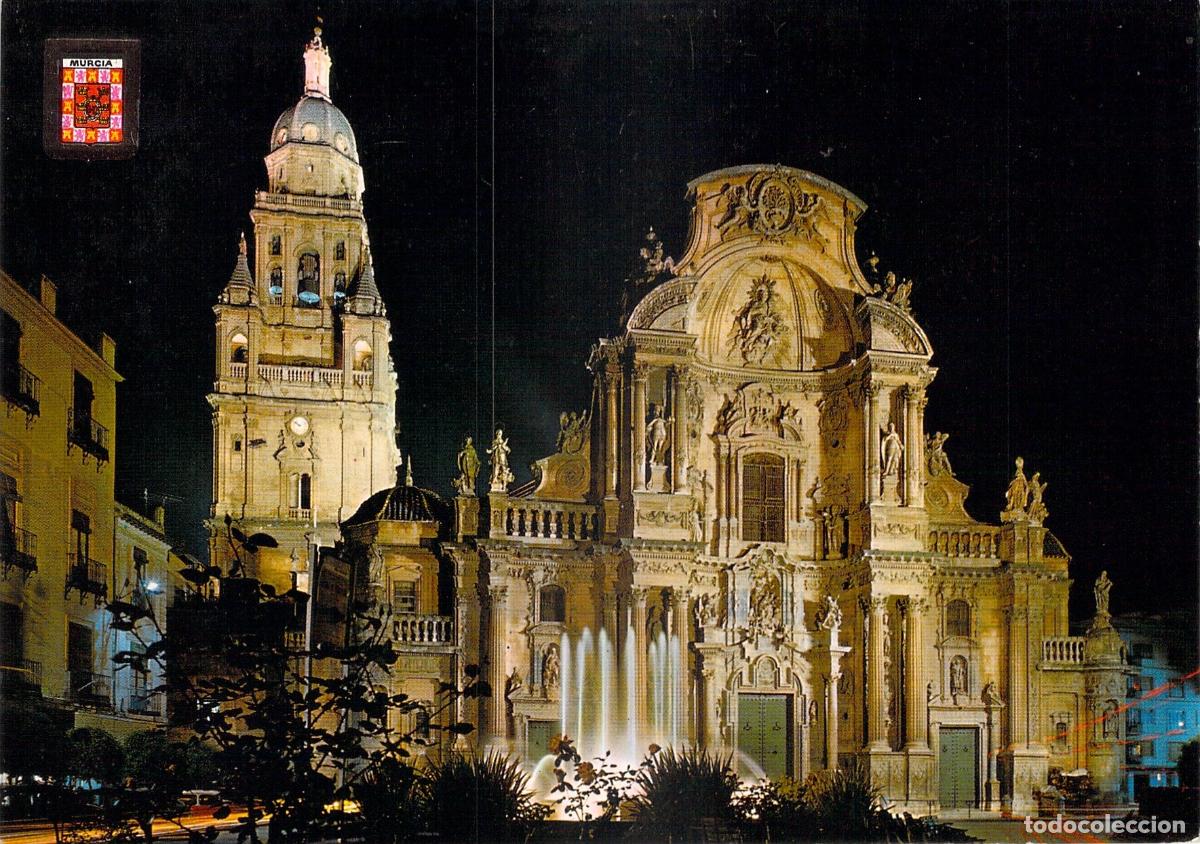 Postales: Postal de la Fachada de la Catedral de Murcia, Vista Nocturna
