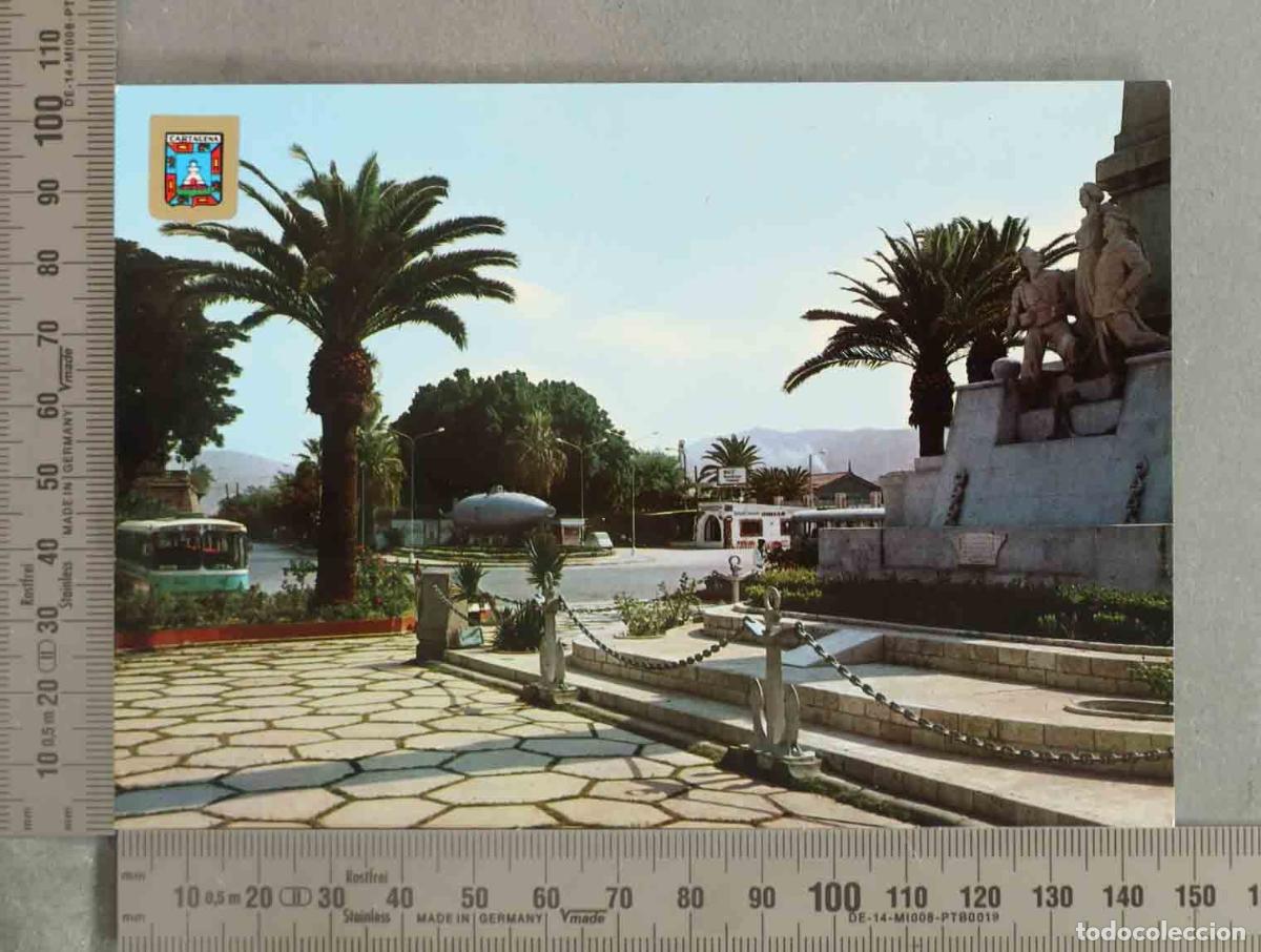Postales: POSTAL. Cartagena - Paseo de Alfonso XII - Submarino Isaac Peral - Monumento a los H&eacute;roes de Cavite