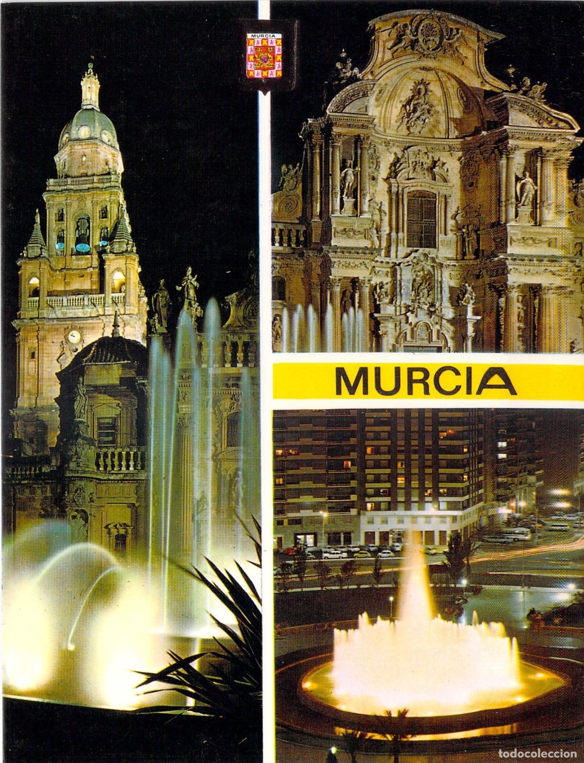 Postales: Postal de Murcia Vistas de la Catedral y Fuente Luminosa